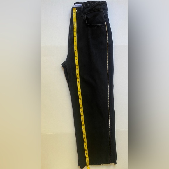 ZARA Side Rhinestone Embellished Black Jeans Frayed Hem Size 8 US - Picture 15 of 16